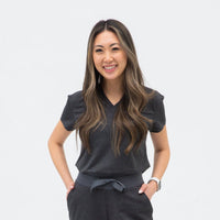 'Carly' Fitted V-Neck Top · Charcoal